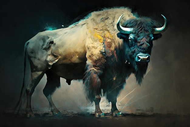 Image of a bison that stands gracefully of the forest Wild animal illustration generative AI