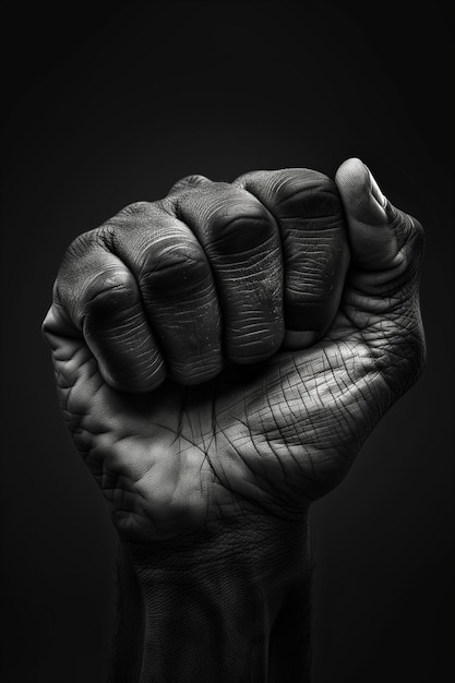 力,連帯,抵抗力を象徴する黒い拳の画像