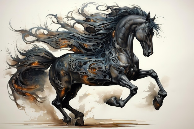 Image of black horse running Wildlife Animals Generative AI Illustration