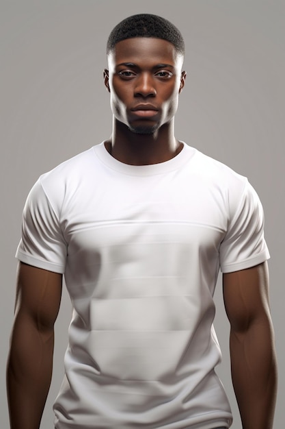 Image of a black man wearing a white tshirt on a light background