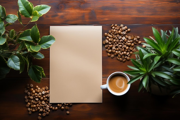 Image of a Blank Paper Sheet on a Wooden Table from Above