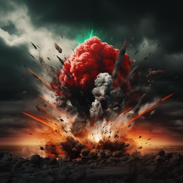 Image of bomb explosion destruction war Poster on topic of PalestinianIsraeli conflict Created by AI