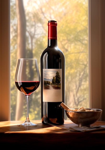 image of a bottle of red wine with grapes next to it