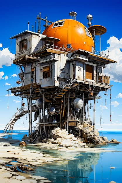 Image of building with large orange dome on top of it generative ai