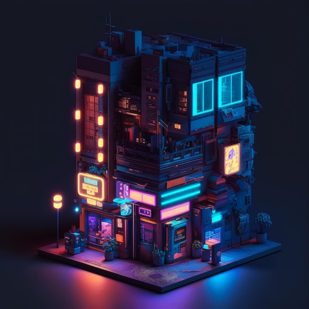 An image of building with neon lights Generative AI