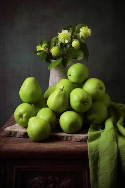 An image of a bunch of tropical green guavas