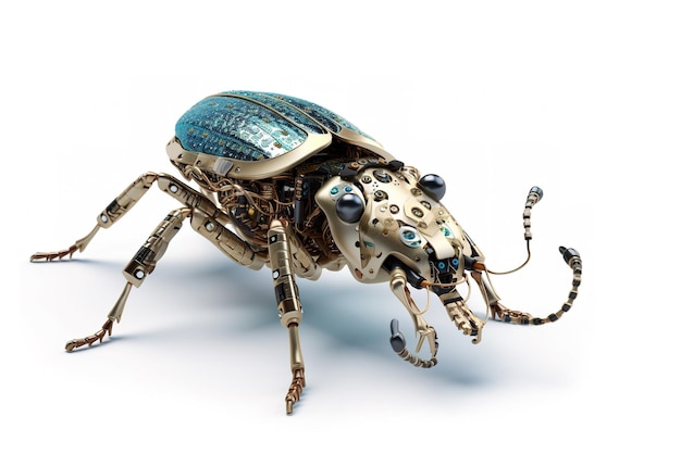 Image of a buprestis beetle modified into a robot on a white background Insect Illustration Generative AI