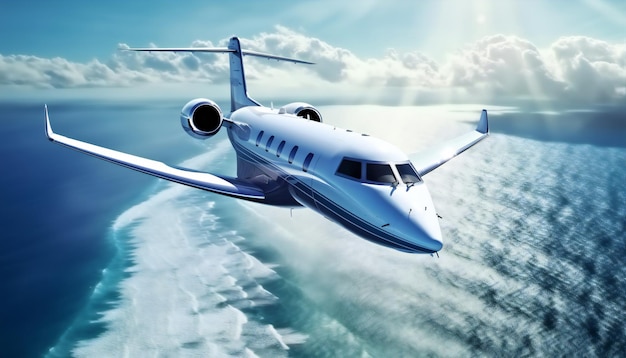 Photo image of a business jet over the water