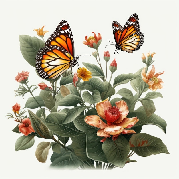 Image of Butterfly on flowers with white background generative AI