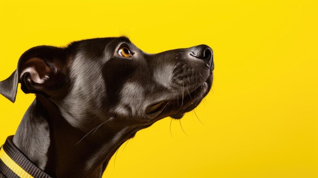 An image capturing the essence of a dog's nose up close actively sniffing the air against a vibrant yellow background
