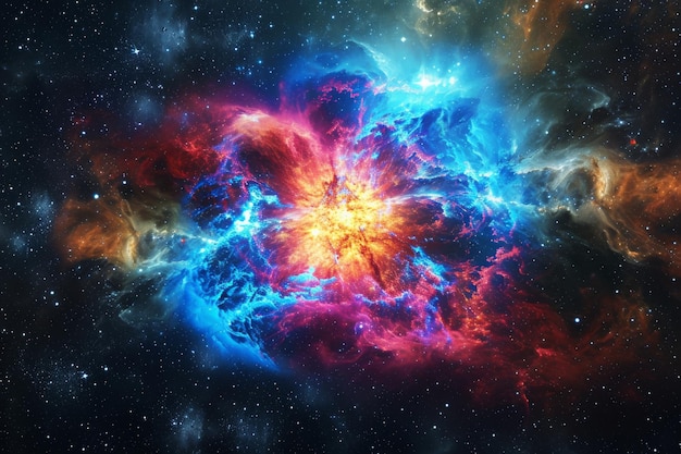 An image capturing the vibrantly colored space filled with countless stars illuminating the vastness of the universe Cosmic supernova explosion amid a multicolor nebula AI Generated