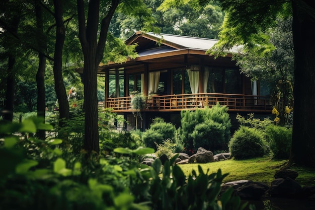 An image capturing a wooden house surrounded by lush greenery An exploration of the advantages and d