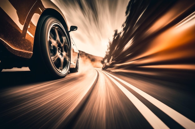 An image of car speeding down the road Generative AI