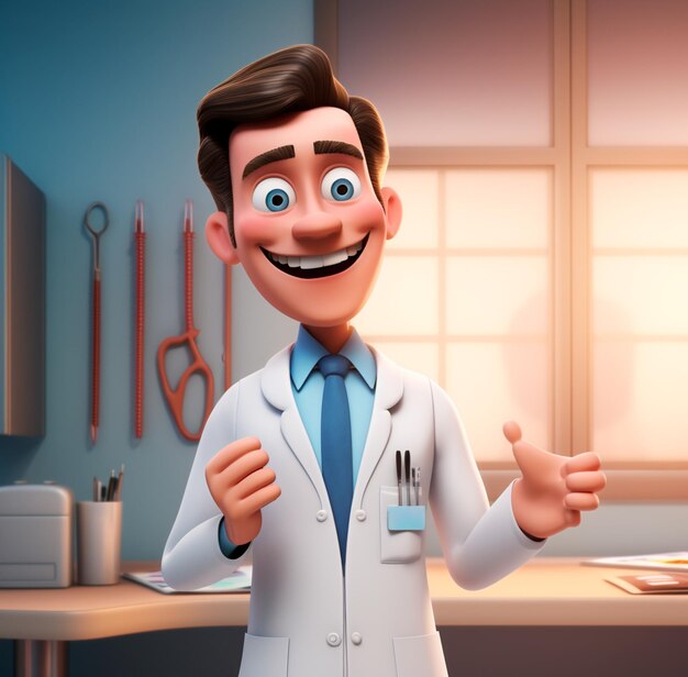 Foto immagine di un dentista dei cartoni animati che sorride