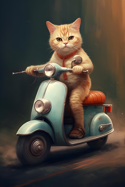 Image of a cat driving a scooter