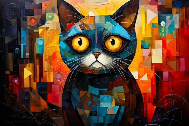 Photo image of cat made up of different colored squares generative ai