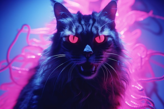 an image of a cat with glowing red eyes