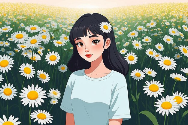 An image of a character surrounded by a field of selflove daisies