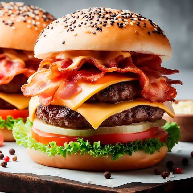 Image of cheeseburger and bacon