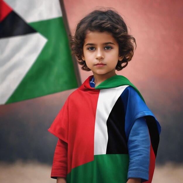 Image of a child with plestine flag background