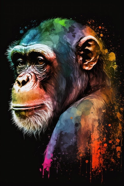 Image of chimpan on black background Generative AI