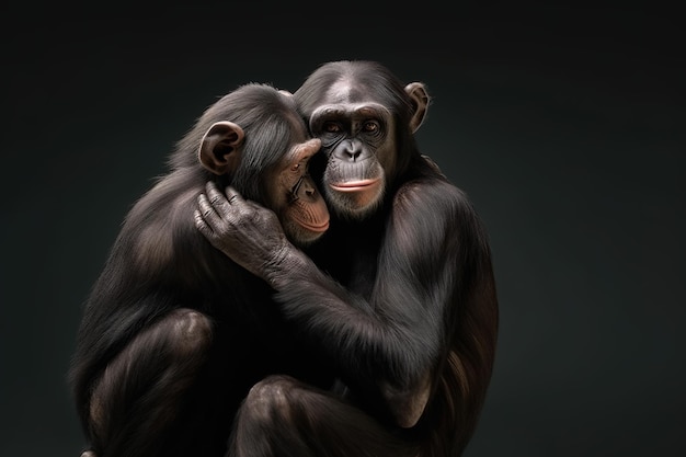 Изображение шимпанзе, демонстрирующего любовь друг к другу Животные дикой природы Иллюстрация генеративный AI