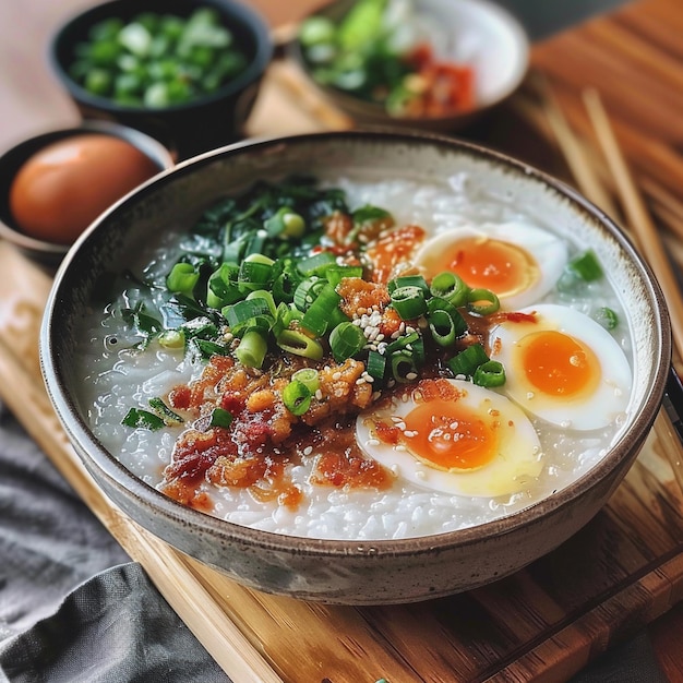 Foto immagine di cibo cinese che congee o porridge e buono si applicano per il menu libro