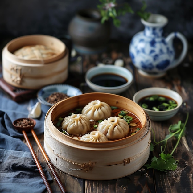 중국 음식의 이미지 Xiao Long Bao와 좋은 책 메뉴에 적용