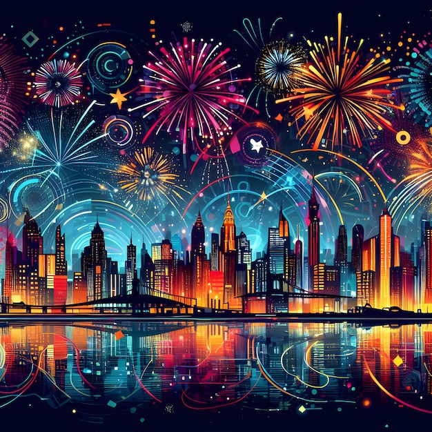 Image of christmas and new year colorful beautiful fireworks