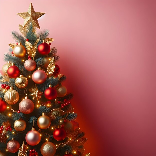 Image of Christmas Tree with Golden Red and Pink Balls