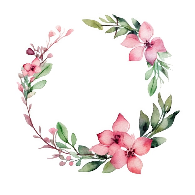 an image of circle picture frame decorated with pink flower spring aig