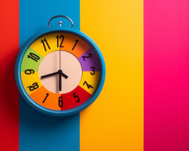 an image of a clock on a colorful wall