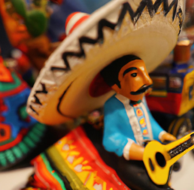 メキシコの装飾が施された手作りの鮮やかな色の置物のクローズ アップのイメージ