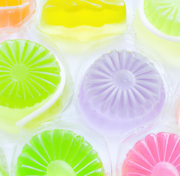 Image of close up of multiple colourful jellies background