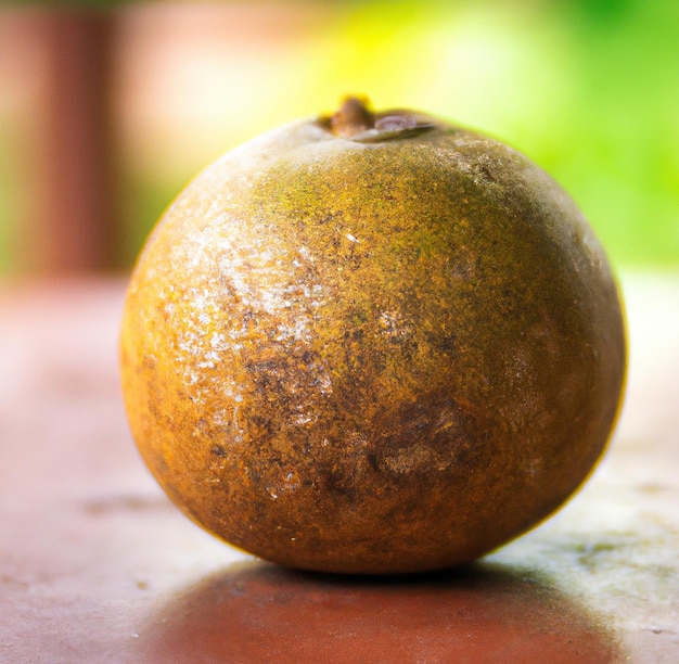 Photo image of close up of one ripe monk fruit on green background