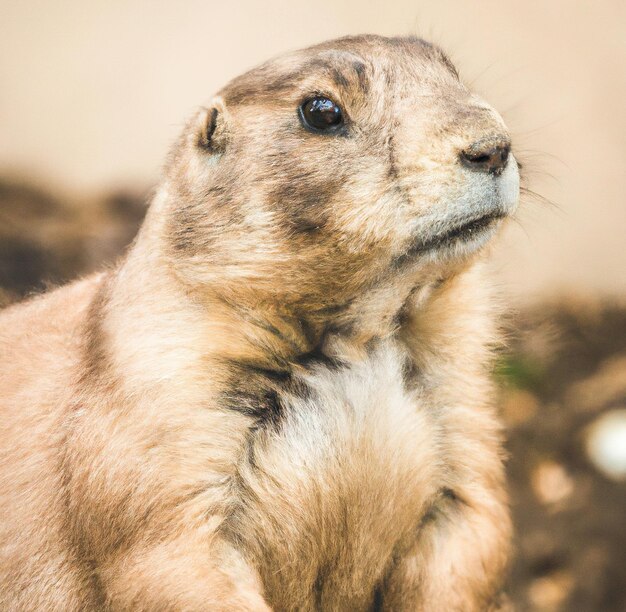 Image of close up of prairie dog on brown background