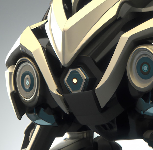 Image of close up of robot with copy space on grey background