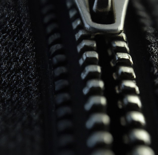 Image of close up of silver zipper and fabric background