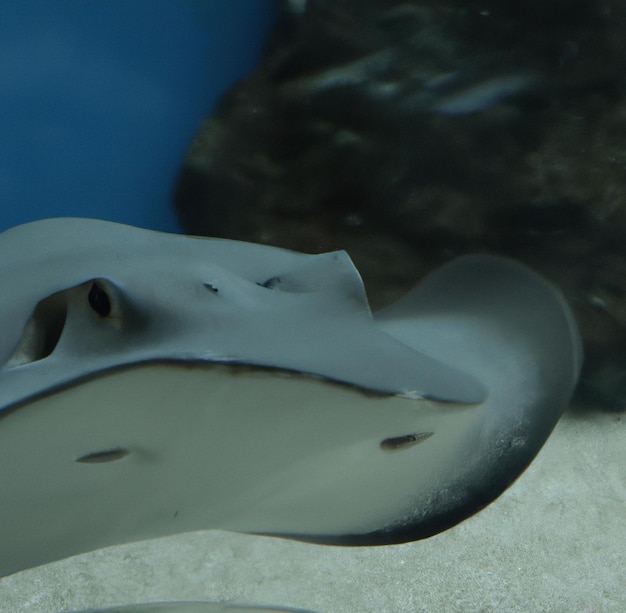 Image of close up of stingray fish with detail swimming underwater