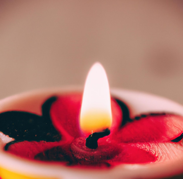 Image of close up of traditional lit indian candle on light background