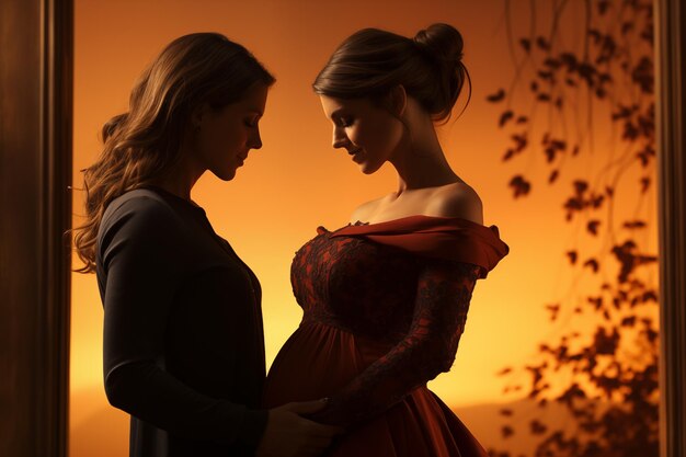 An image of closeup silhouette of a romantic pregnancy woman capturing an intimate and tender moment