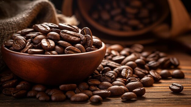 Image of coffee beans on the table chaos 20 ar 169 Job ID 4fea190c8238432f8151fec6acf92744