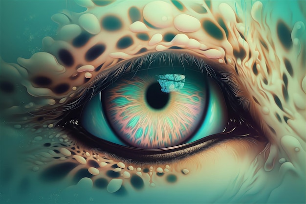 An image of a colorful animal eye in the style of realistic and hyperdetailed renderings generative ai