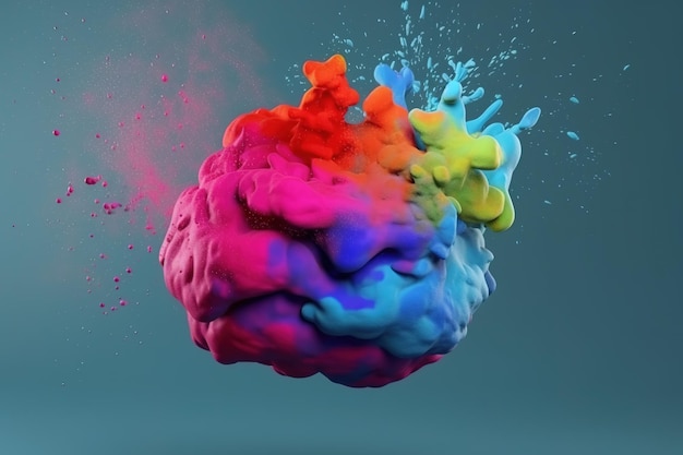 Image of colorful brain design in 3D on a clean background illustration Generative AI