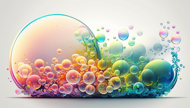 Image of a colorful bubble filled container with bubbles generative ai