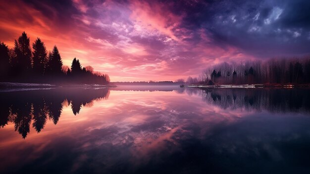 Image of colorful cosmic reflected in water