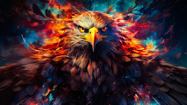 Image of colorful eagle with yellow and red beak Generative AI