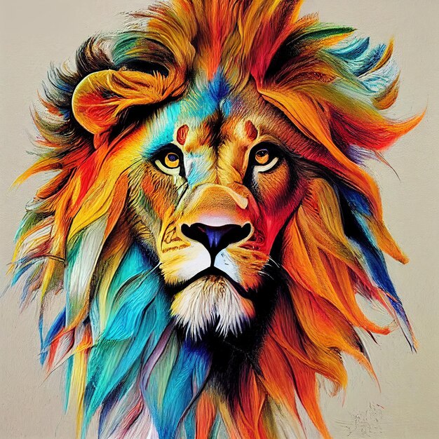 Image of on colorful lion head on beige background