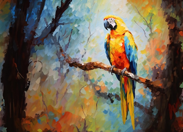 Image of colorful macaw parrot sticking on the tree branches Birds Wildlife Animals Generative AI Illustration