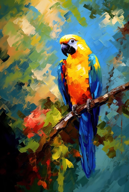 나뭇가지에 달라붙는 다채로운 잉꼬 앵무새의 이미지 조류 야생 동물 생성 AI 일러스트레이션